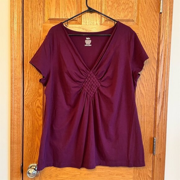 Mossimo Women's Plus Size 24W/26W Magenta Purple Short Sleeve V-Neck Tee - Picture 1 of 4